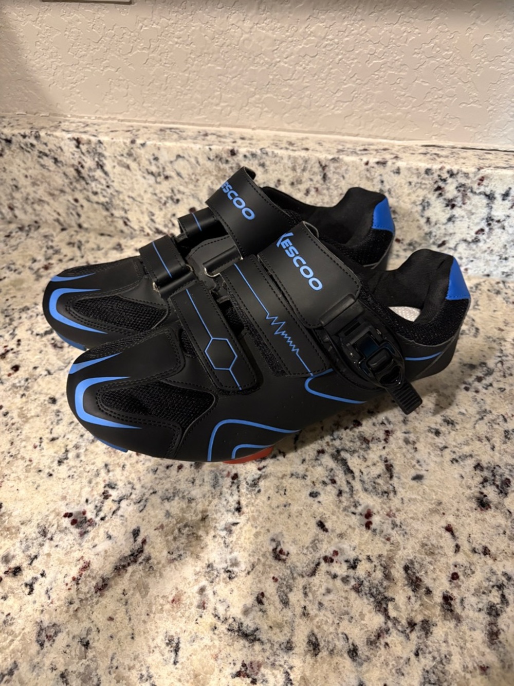 Kescoo Cycling Shoes EU 41 Black Blue Road Bike Clipless SPD Cleats Included